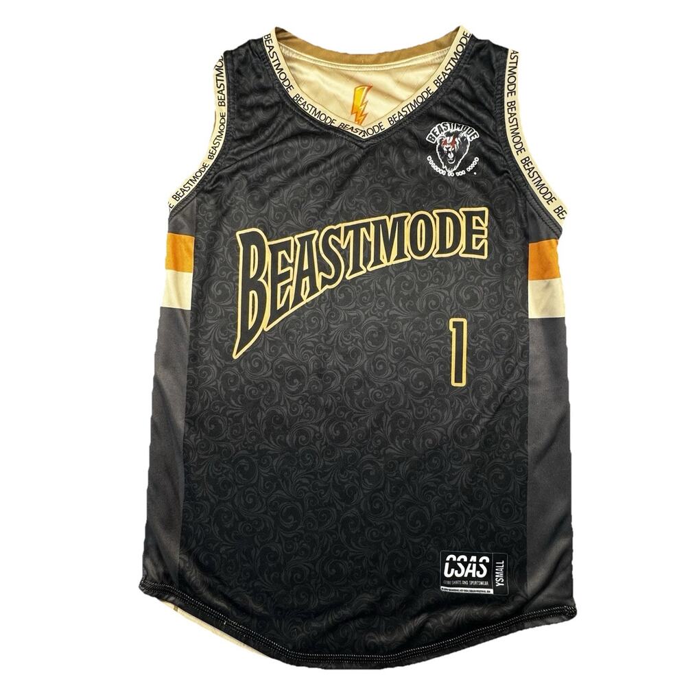 Beastmode Basketball Jersey #1 Black Gold Reversible Men’s S –475